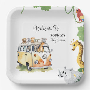 Wild Wheels Safari Animal Baby Shower Camper Van Paper Plate