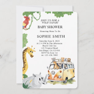Wild Wheels Safari Animal Camper Van Baby Shower Invitation