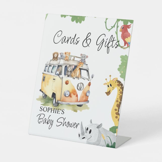 Wild Wheels Safari Animal Camper Van Cards & Gifts Pedestal Sign (Front)
