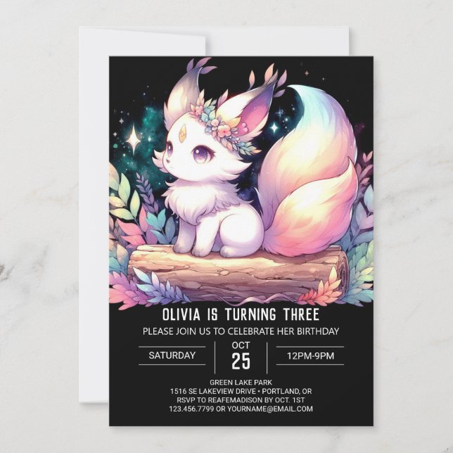Wild Whimsical Fox Birthday digital  Invitation (Front)