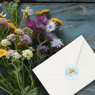 Wild White Daisy Blue Classic Round Sticker