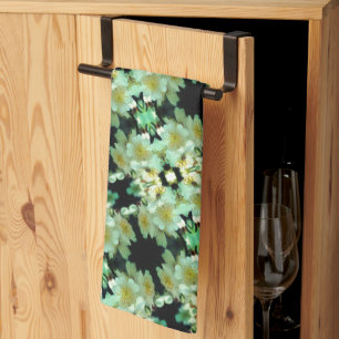 Wild White Rambling Roses Floral Pattern Tea Towel