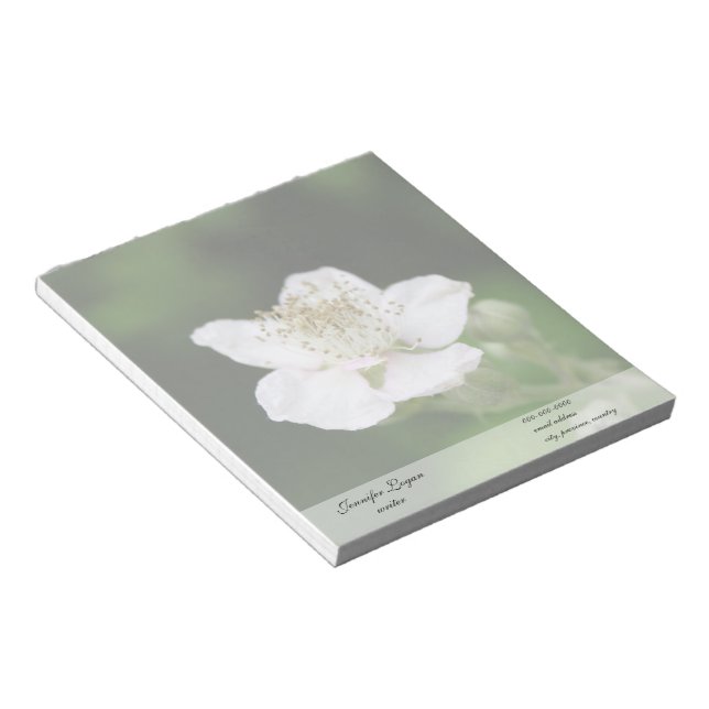 Wild white raspberry flower notepad (Angled)
