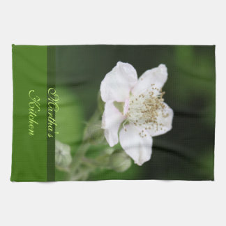 Wild white raspberry flower tea towel