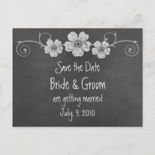 Wild White Roses Chalkboard Save the Date Postcard