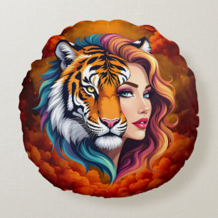 Wild Within – Tiger Spirit Goddess. Round Cushion