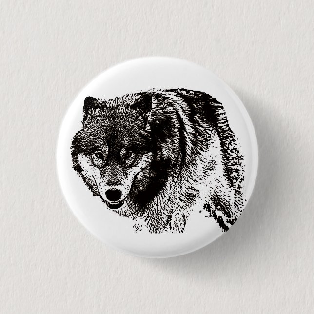 Wild Wolf Black & White Artwork 3 Cm Round Badge (Front)