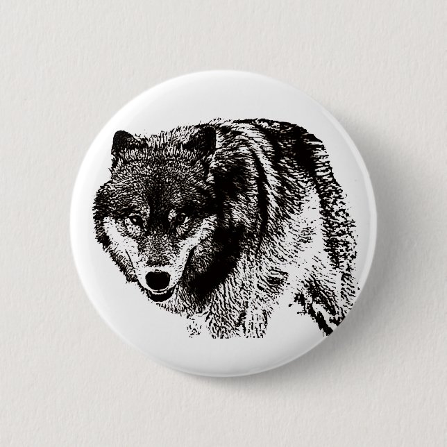 Wild Wolf Black & White Artwork 6 Cm Round Badge (Front)