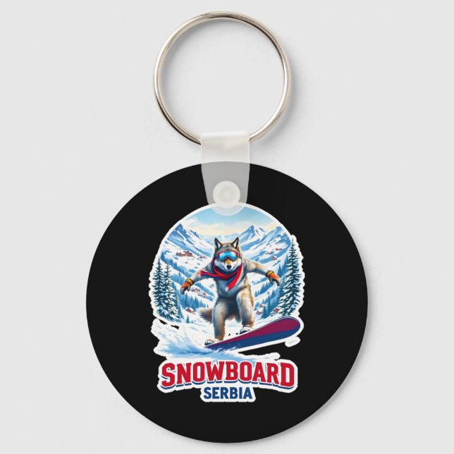Wild Wolf From Serbia Snowboarding Adventure  Key Ring (Front)