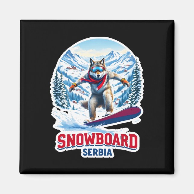 Wild Wolf From Serbia Snowboarding Adventure  Magnet (Front)