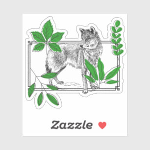 Wild Wolf & Green Leaves - Nature Art