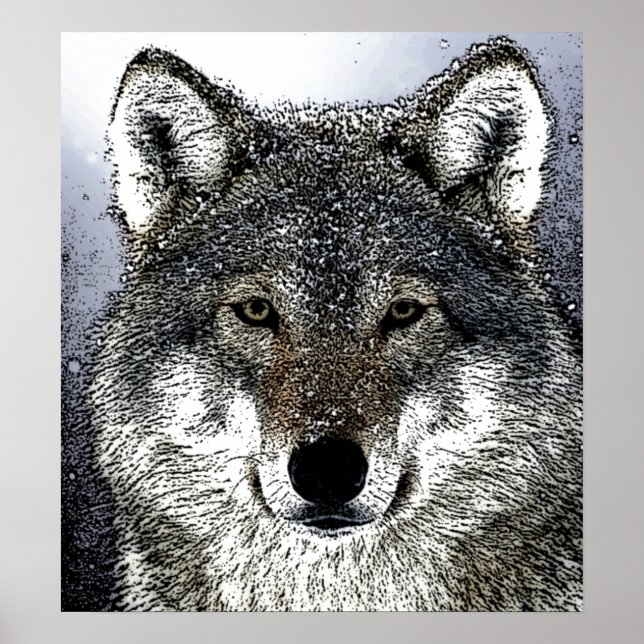 Wild Wolf in Snow Artwork Poster Print (Front)