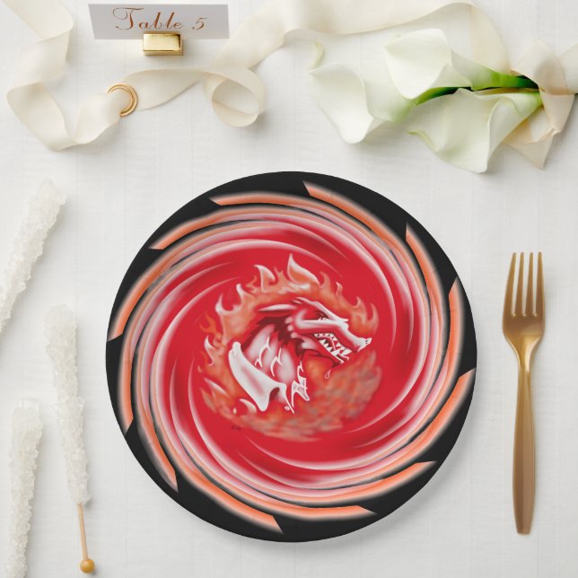 Wild Wolf Whirling black large paper plates (Wedding)