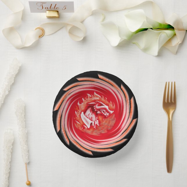 Wild Wolf Whirling black paper bowls Plate (Wedding)