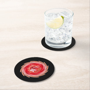 Wild Wolf Whirling black round drink coasters