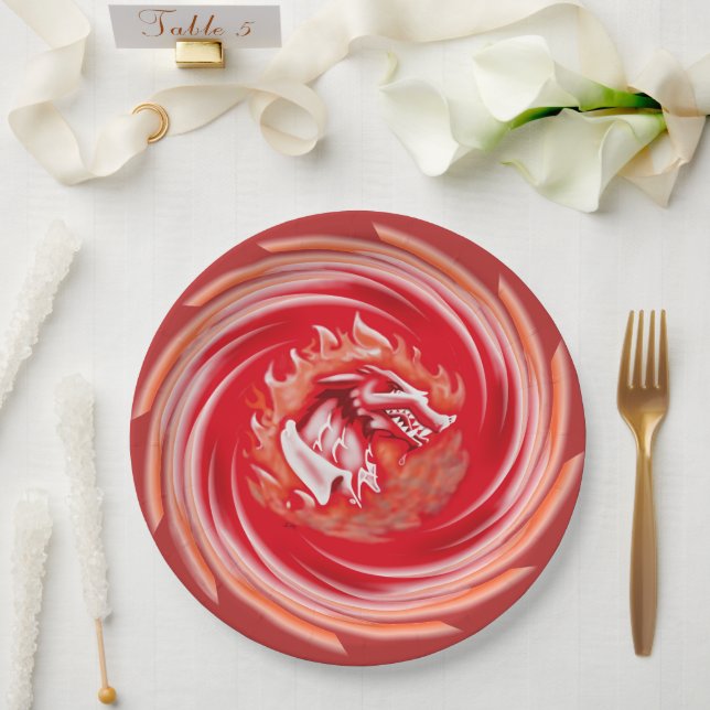 Wild Wolf Whirling red large paper plates (Wedding)