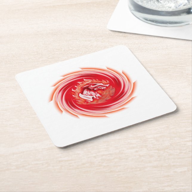Wild Wolf Whirling white paper drink coasters (Angled)