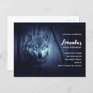 Wild Wolf with Beautiful Blue Eyes Birthday Invite Postcard