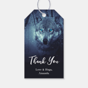 Wild Wolf with Beautiful Blue Eyes Thank You Gift Tags