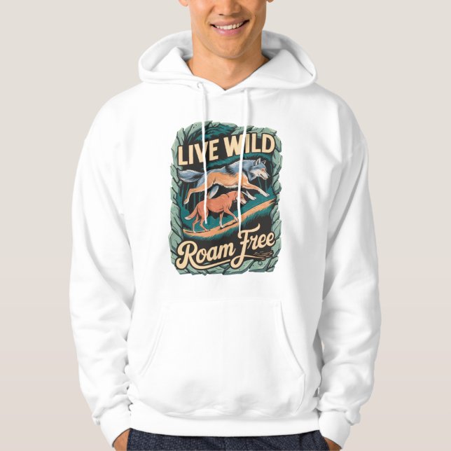 Wild Wolves Adventure Retro Nature Artwork Hoodie (Front)