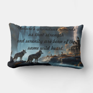 Wild Wolves at the Waterfall Oasis Lumbar Cushion
