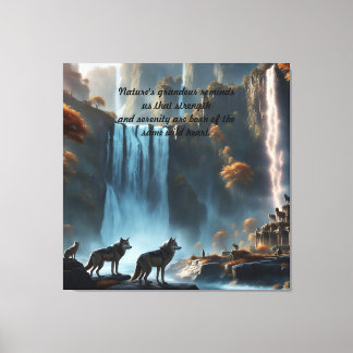 Wild Wolves at the Waterfall Oasis Pillar Candle Canvas Print