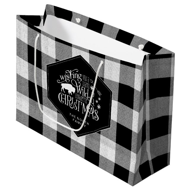 Wild Wonderful Christmas Black Buffalo Plaid ID604 Large Gift Bag (Front Angled)