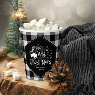 Wild Wonderful Christmas Black Buffalo Plaid ID604 Paper Cups