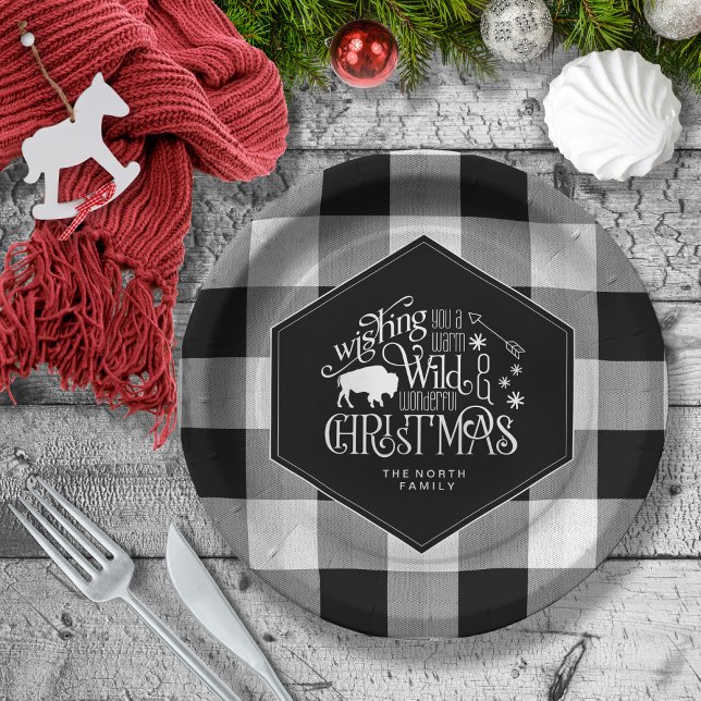 Wild Wonderful Christmas Black Buffalo Plaid ID604 Paper Plate (Creator Uploaded)