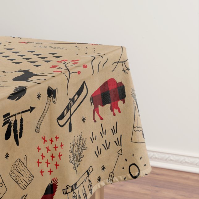 Wild Wonderful Christmas Pattern/Kraft Red ID604 Tablecloth (In Situ)