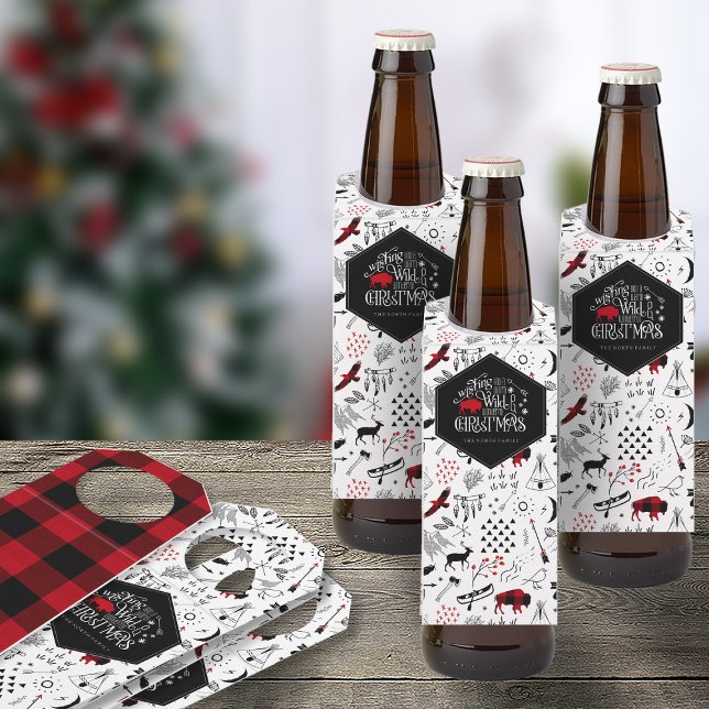 Wild Wonderful Christmas Pattern/Plaid ID604 Bottle Tag (Front/Back In Situ)