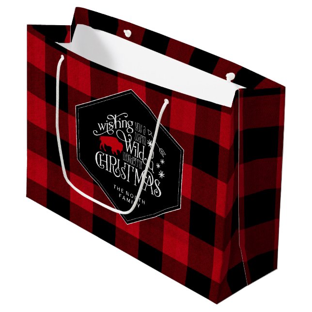Wild Wonderful Christmas Red Buffalo Plaid ID604 Large Gift Bag (Front Angled)