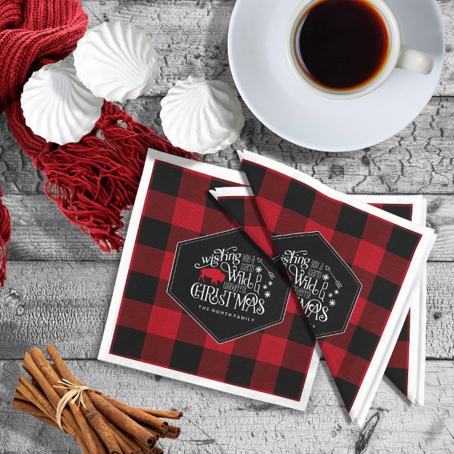 Wild Wonderful Christmas Red Buffalo Plaid ID604 Napkin (Creator Uploaded)