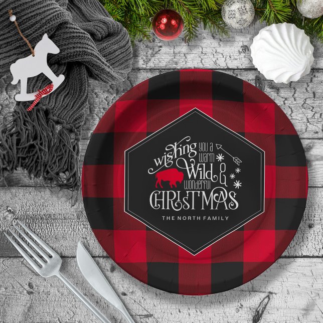 Wild Wonderful Christmas Red Buffalo Plaid ID604 Paper Plate (Creator Uploaded)