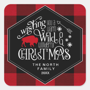 Wild Wonderful Christmas Red Plaid ID604 Square Sticker
