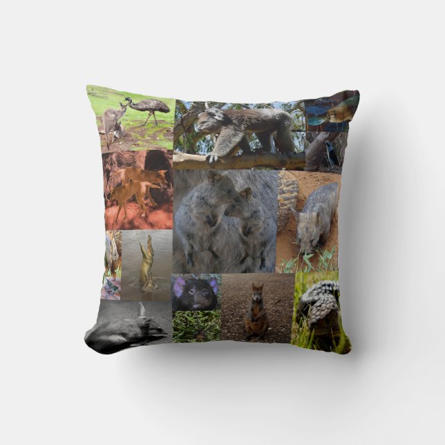 Wild Wonders: Captivating Australian Photo Collage Cushion (Front)