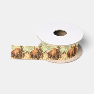 Wild Woodland Bison Satin Ribbon