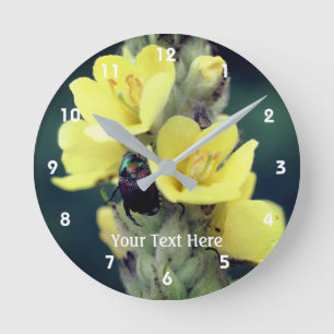 Wild Yellow Mullein Flower And Beetle Personalised Round Clock