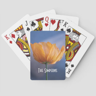 wild yellow poppy flower in blue background. playing cards