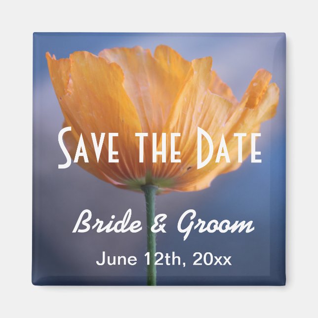 wild yellow poppy flower save the date magnet. magnet (Front)
