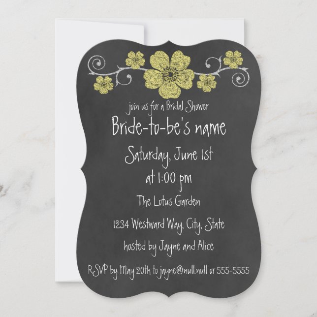 Wild Yellow Roses Chalkboard Bridal Shower Invitation (Front)