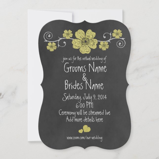 Wild Yellow Roses Chalkboard Virtual Wedding Invitation (Front)
