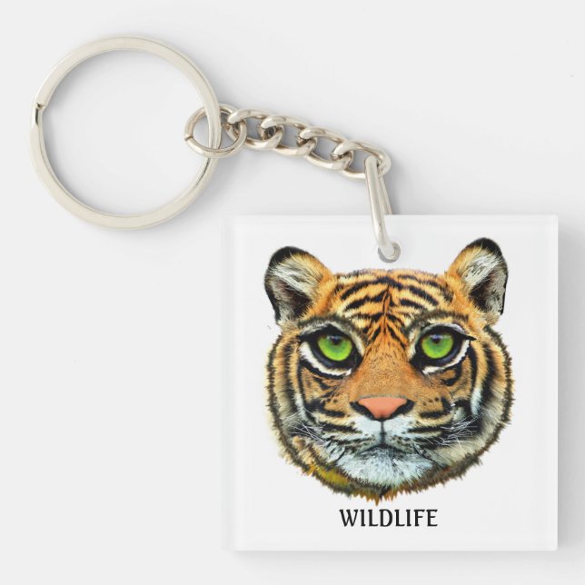 Wild Young Tiger Face & Calligraphy Key Ring (Front)