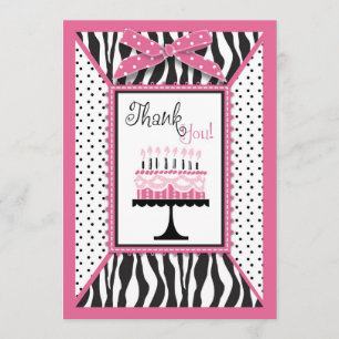 Wild Zebra Print & Birthday Cake Pink Thank You