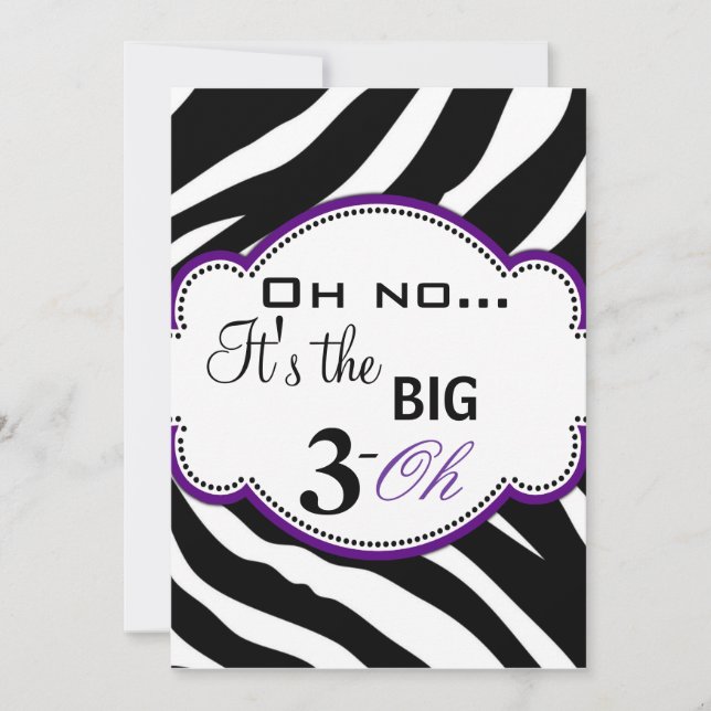 Wild Zebra Print Dirty 30 Invites Purple (Front)