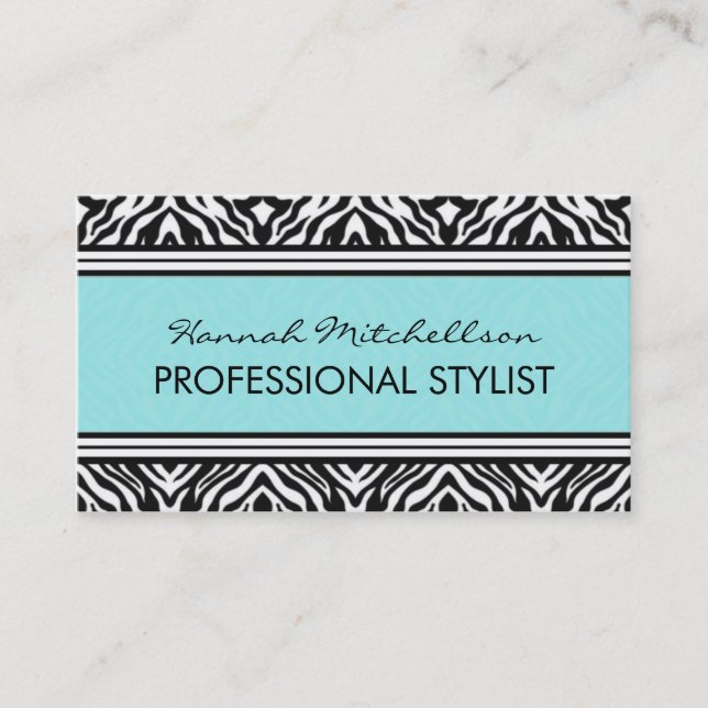 Wild Zebra Professional Business Cards Teal (Front)