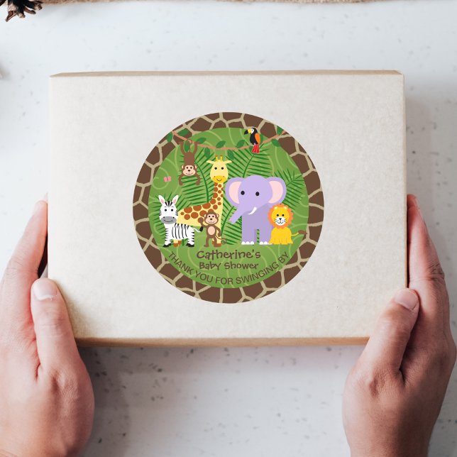 Wild Zoo Animal Jungle Safari Baby Shower Classic Round Sticker (Creator Uploaded)