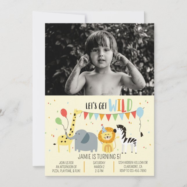 Wild Zoo Party Animals Birthday Photo Invitation (Front)