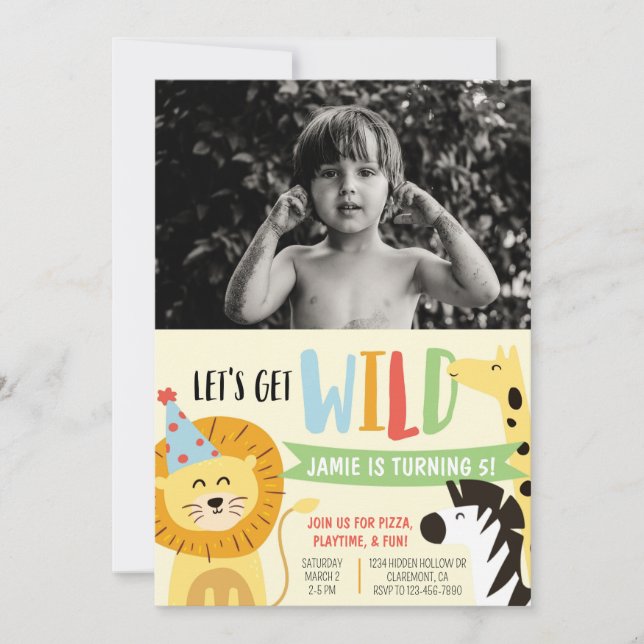 Wild Zoo Party Animals Birthday Photo Invitation (Front)