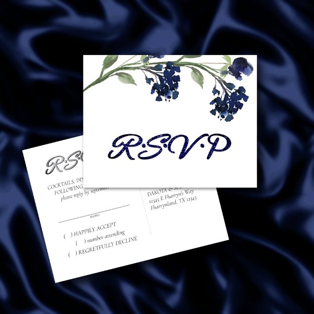Wildbloom | Classic Blue Bohemian Flower RSVP Invitation Postcard (Creator Uploaded)